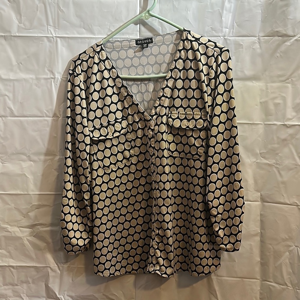 George black and brown polka dot 3/4 Sleeve Relaxed Blouse